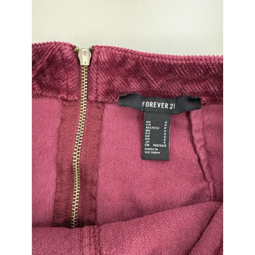 Forever 21 Women’s Corduroy Mini Skirt S‎ Burgundy Pink Fall Retro Boho Cotton - Picture 3 of 10